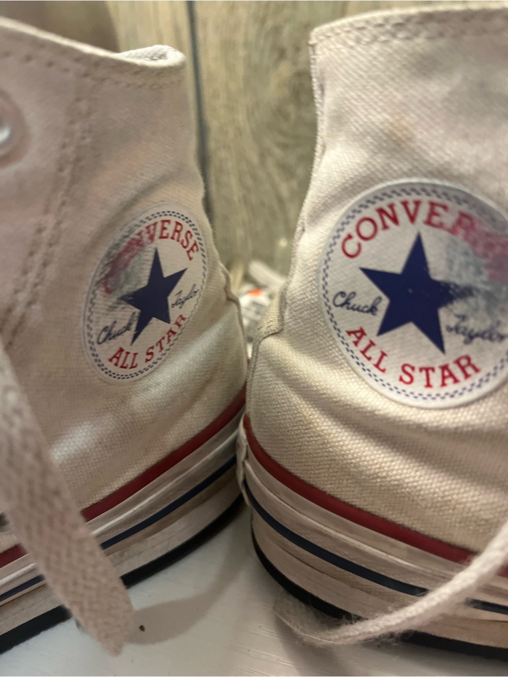 Converse Kids Off-White High-Top Sneakers with Red Stripe - Picture 5 of 6